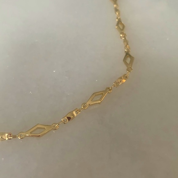 NEW HIGH END 18k Gold Plated Necklace Rhombas Links Diamond Patterned Chain 17β - Picture 6 of 9